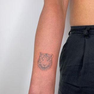 Tatouage d'un tigre en micro-réalisme noir et blanc