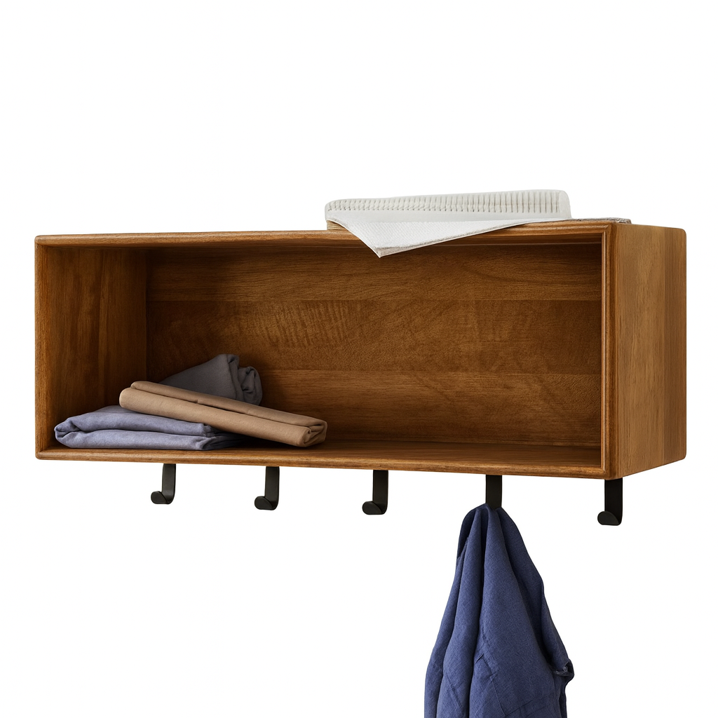 Teak Wood Wall Hanger with Additional Shelf