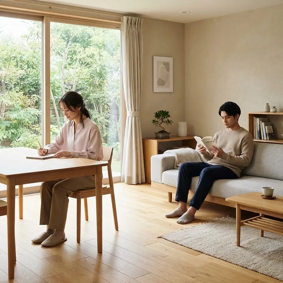 夫婦で起業することを見据え、リビングで作業する男女