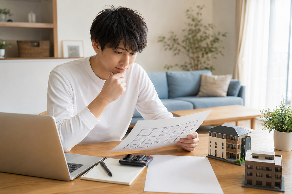 不動産投資初心者が最初に知るべきこと。間取り図を見る男性