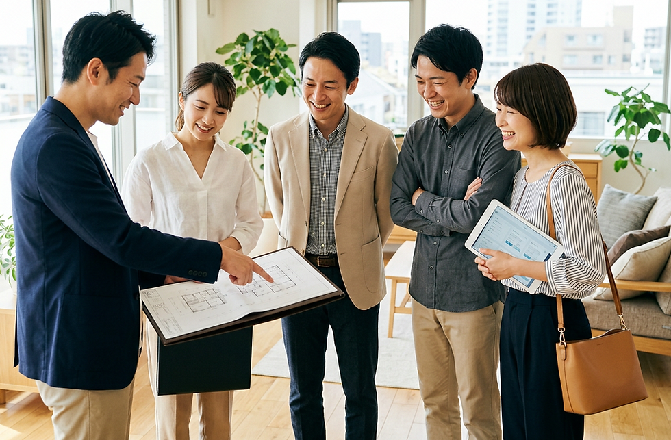 不動産投資の始め方を初心者向けに学ぶ男女と説明する不動産投資家