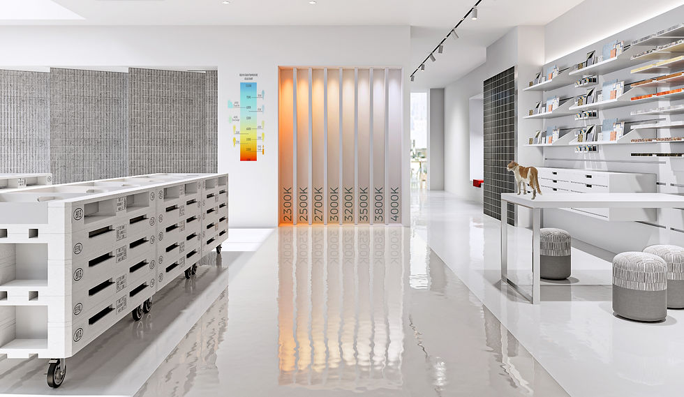 Showroom with different temperatures of lights