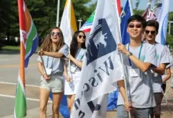 teens with flags