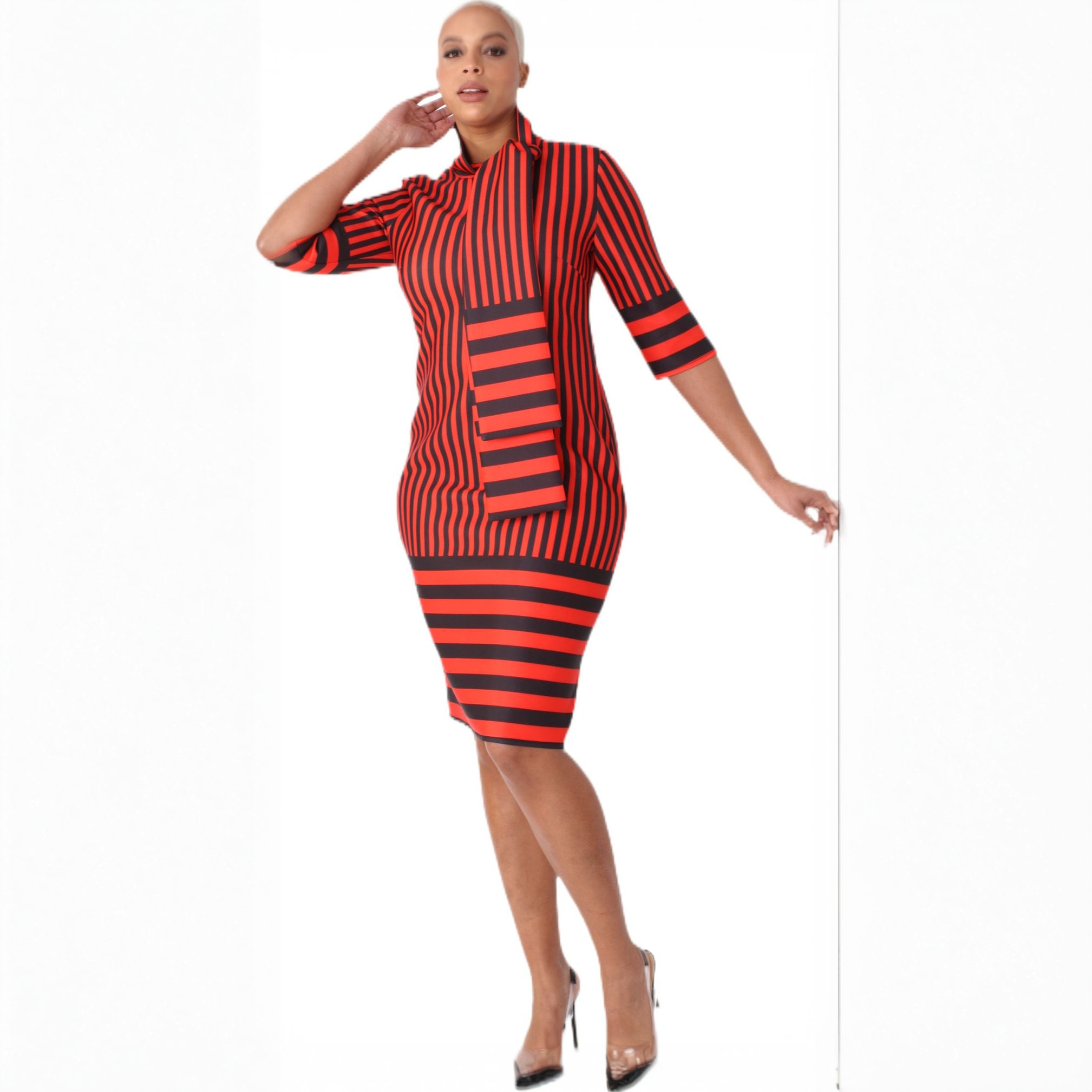 Scuba Striped Bodycon Dress -82059
