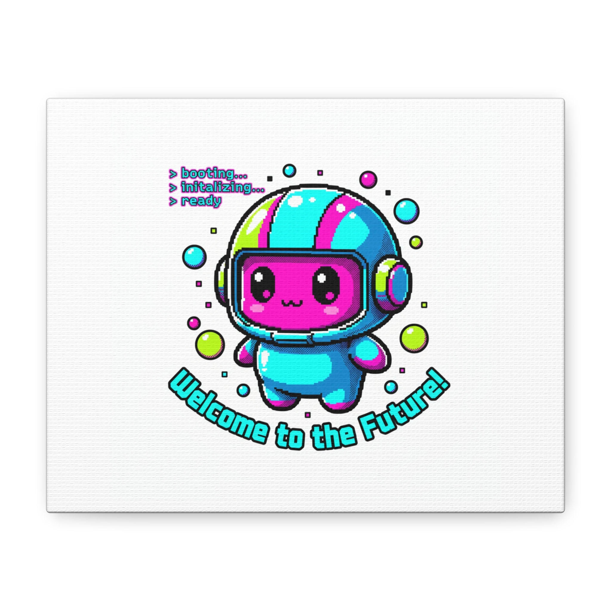 Welcome to the Future Canvas | Y2K Retro Tech, Pixel Space Mascot