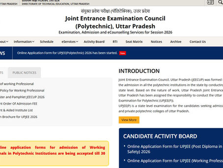 JEECUP 2026 Polytechnic Admission Banner showing registration dates from 15 January to 30 April 2026 and exam details by Uttar Pradesh Technical Education Department