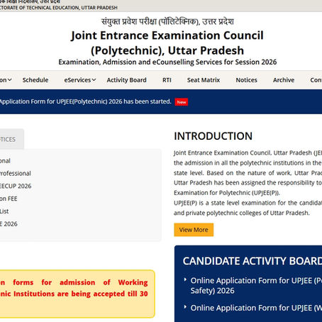 JEECUP 2026 Polytechnic Admission Banner showing registration dates from 15 January to 30 April 2026 and exam details by Uttar Pradesh Technical Education Department