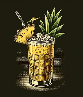 DALL·E 2024-05-25 23.23.26 - Vintage hand-drawn illustration in a tiki bar menu style. The