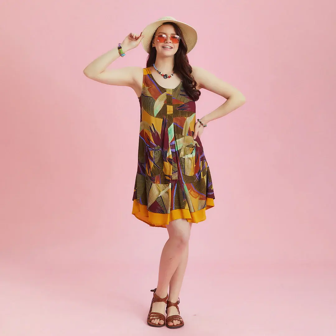 Colorful dress, with accent of  yellow