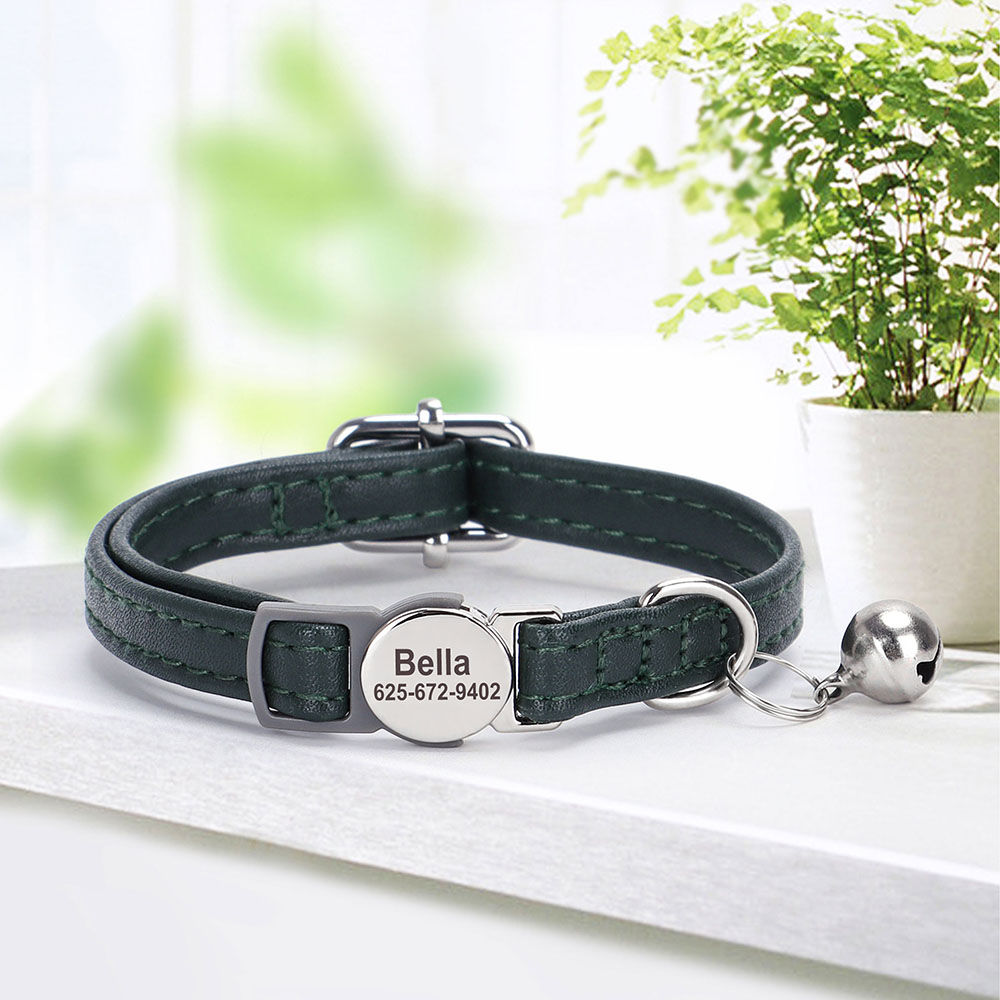 PU Leather Personalized Cat Collar Quick-Release Cats Collars Necklace Free Engr
