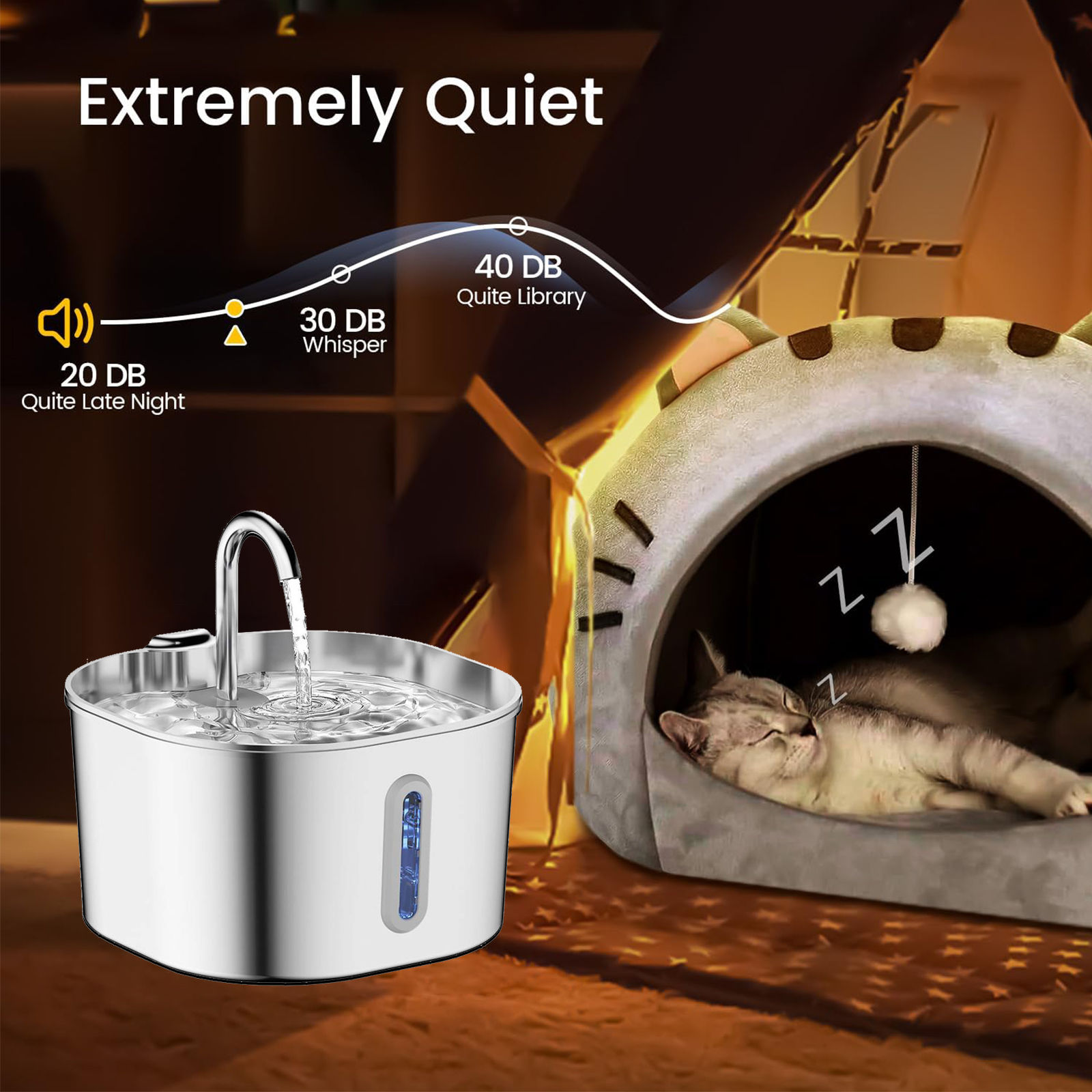 2.2L Stainless Steel Cat Water Fountain,Pet Water Dispenser With Filter,Dog Drin