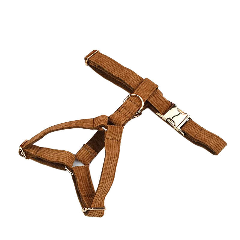 Caramel Corduroy Dog Collar And Leash Set For Dogs Custom Engraved Nameplate Pet