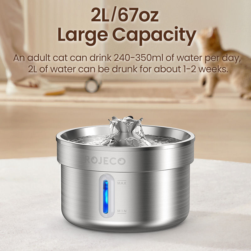 ROJECO Stainless Steel Pet Drinking Fountain Automatic Cat Water Fountain Smar
