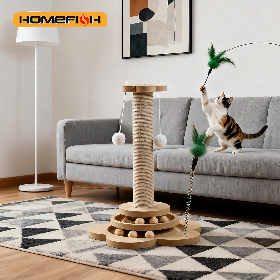 Thumbnail: Pet Cat Toy Solid Wood Cat Turntable Funny Cat Stick Balls Durable Sisal Scratch
