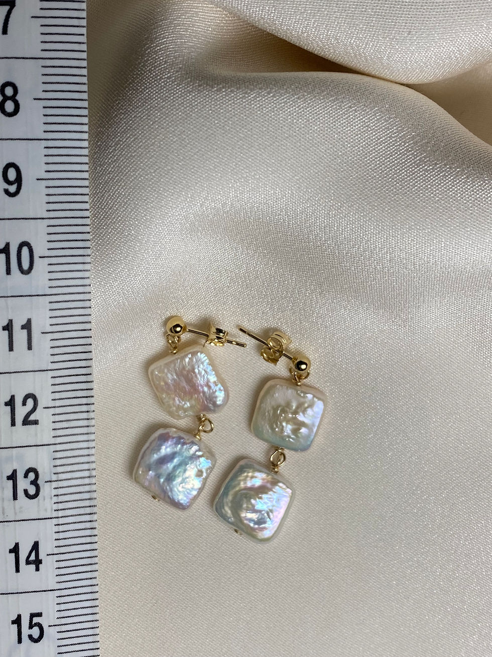 Thumbnail: two tiers square pearls earrings