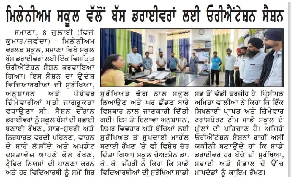 Millennium World School, Samana Conducts Orientation Session for School Bus Drivers