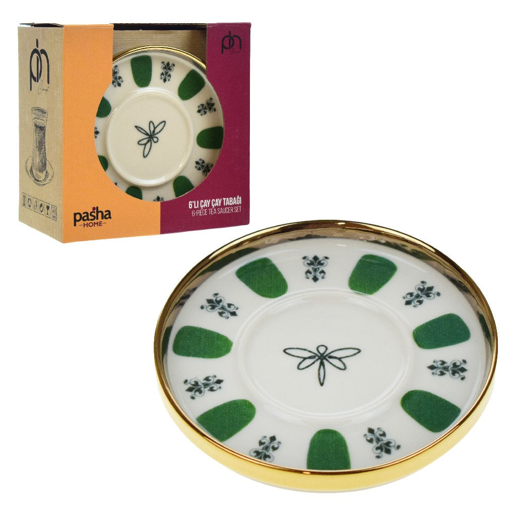 PASHA HOME PORSELEN ÇAY TABAK YEŞİL GOLD PSH-0584