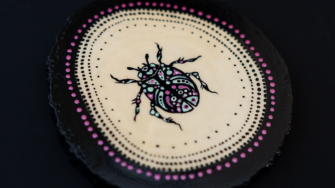 Hand Painted Insect on Wood Slice - Bug 3