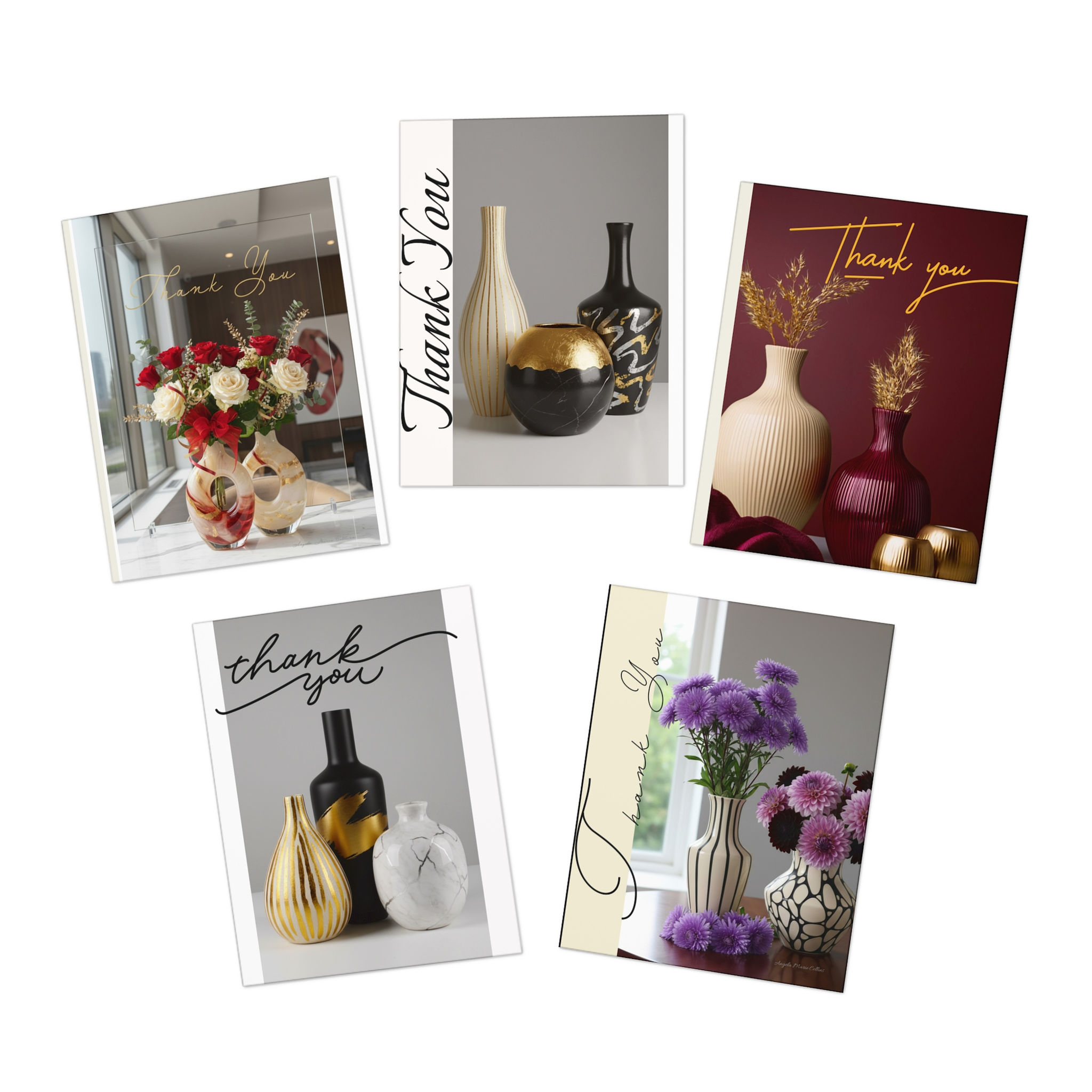 Thank You Greeting Cards Set — 5 Elegant Floral & Vase Designs (5-Pack)