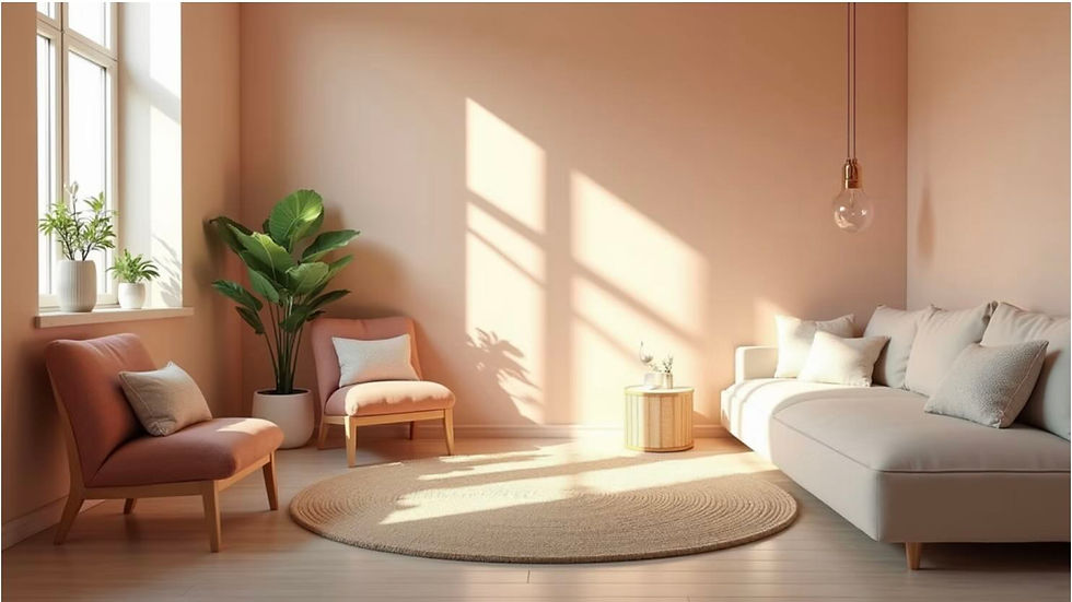 Quarto aconchegante pintado em cores suaves e naturais