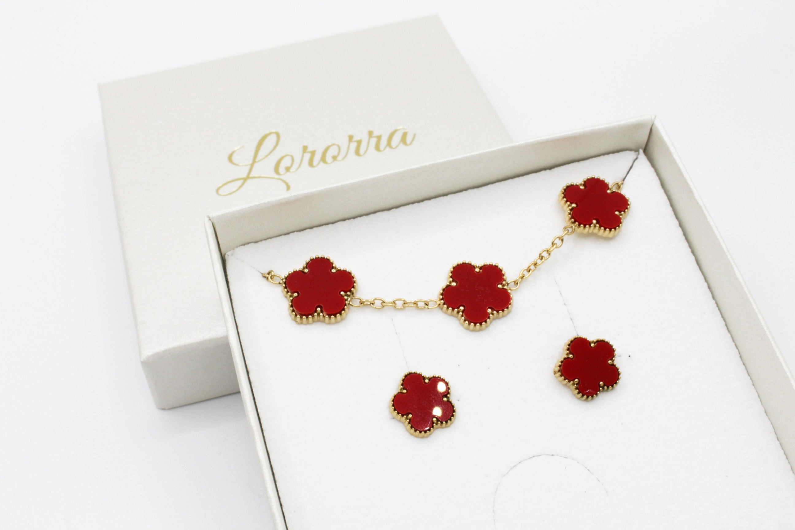 Parure bracelet + puces rouge