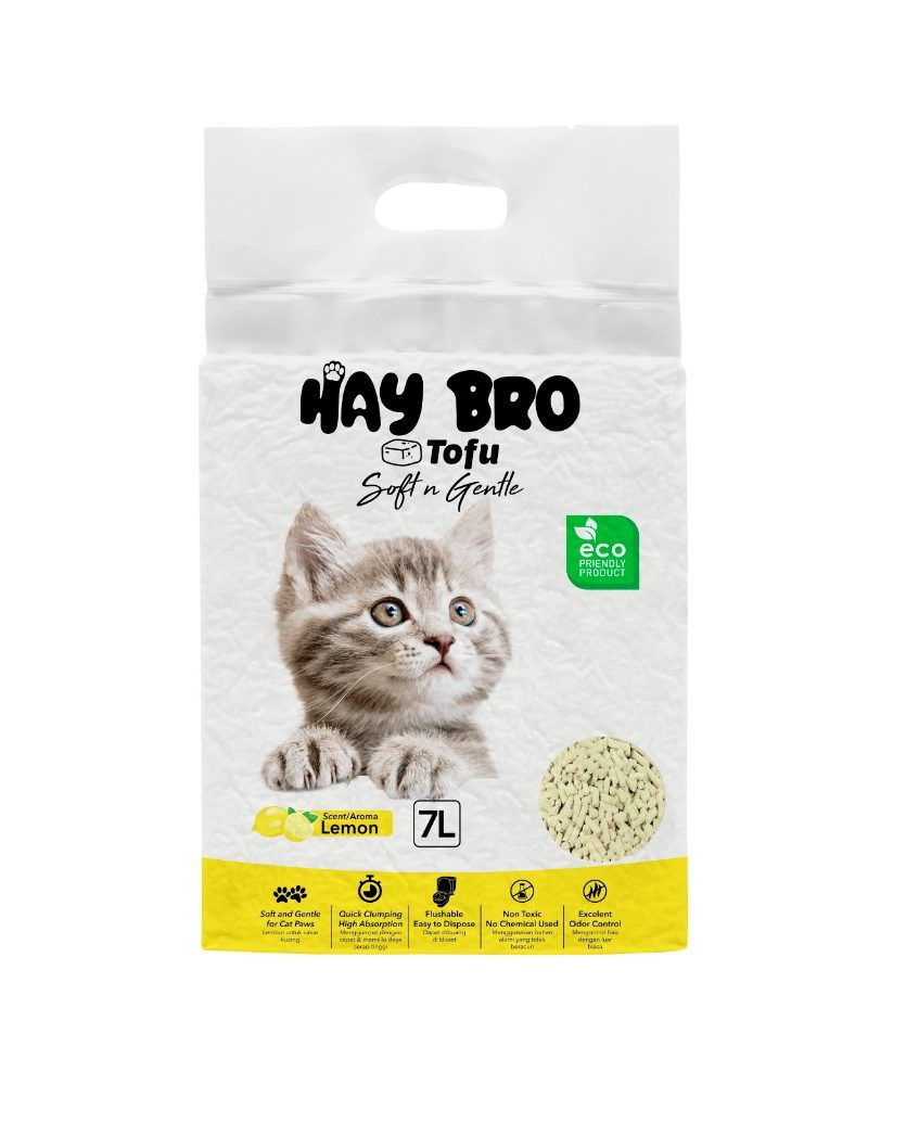 TOFU kraikas katėms „HayBro ” 7L/2,5Kg., (Citrinų kvapo) 100% NATŪRALUS