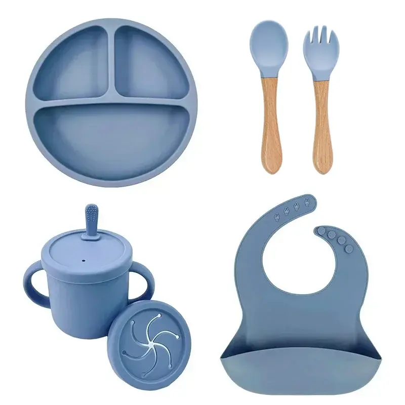 Thumbnail: Food Grade Silicone Child Dish Set Baby Feeding Bowl Suction Plate Straw Cup Woo