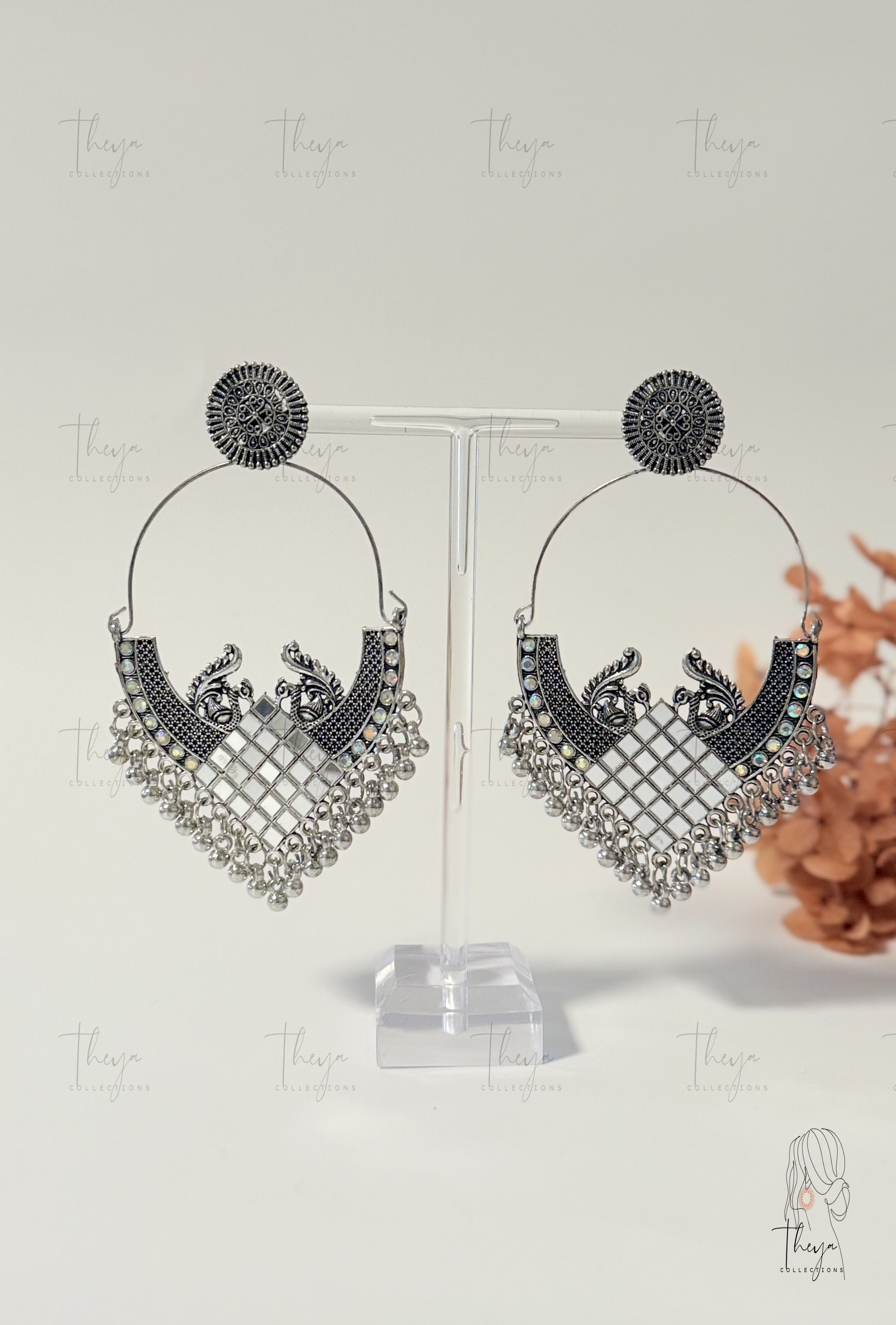 Noor-e-Chand - Oxidised Mirror Chandbalis