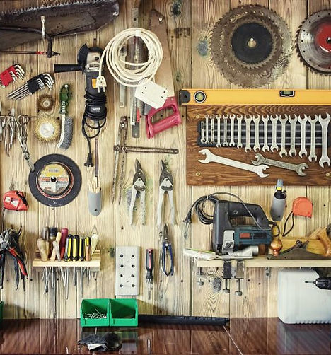 Tools handing on wall of toolshed