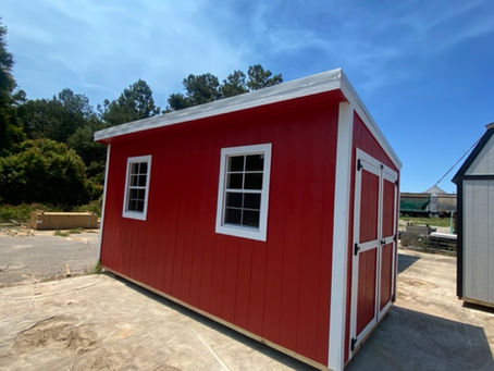Custom 8x16 cottage shed with extra windows in Statesboro Georgia nicknamed Little Red Barn