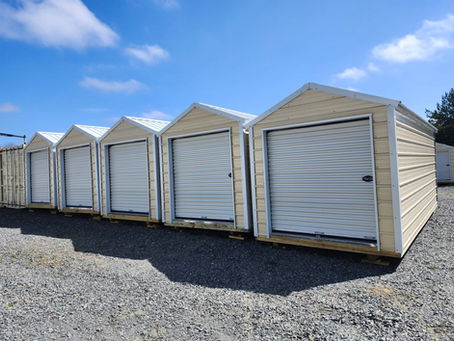 Fourteen 8x20 metal utility garages installed at MMJ Self Storage in Americus, Georgia.