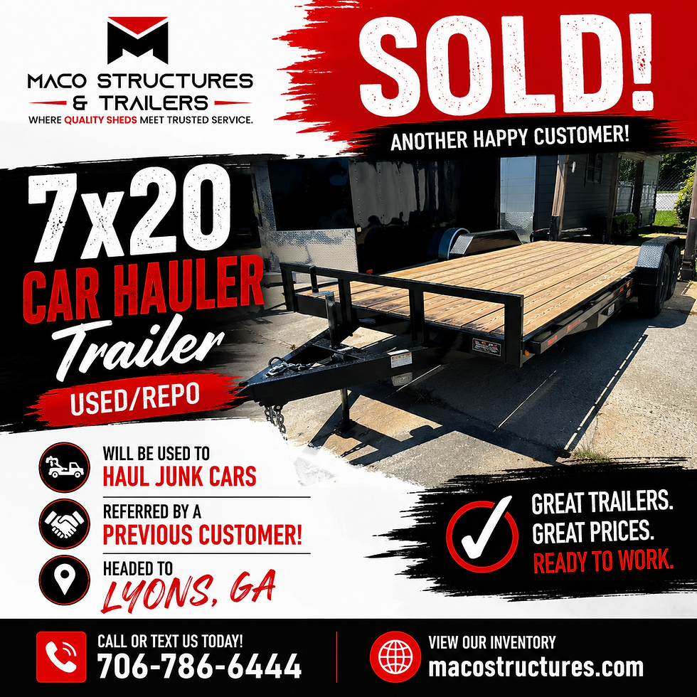 Repo 7x20 car hauler trailer purchased by a customer from Lyons GA