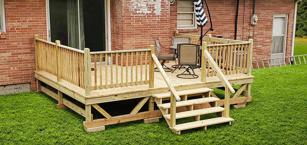 Portable deck installed in front of a home.