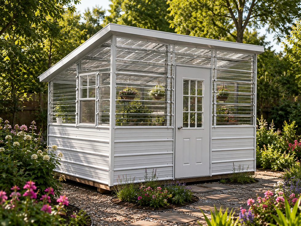 8x12 modern style greenhouse with Trex flooring and irrigation package delivered to Millen Georgia