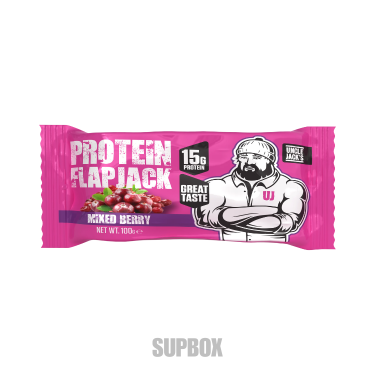 Uncle Jack’s Protein Flapjack 100g Mixed Berry – protein flapjack snack sample from Supbox