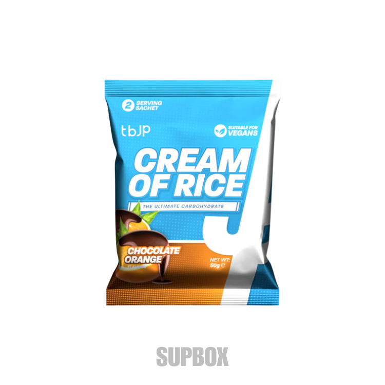 TBJP Cream of Rice Chocolate Orange Flavour – single-serve carb supplement sample from Supbox