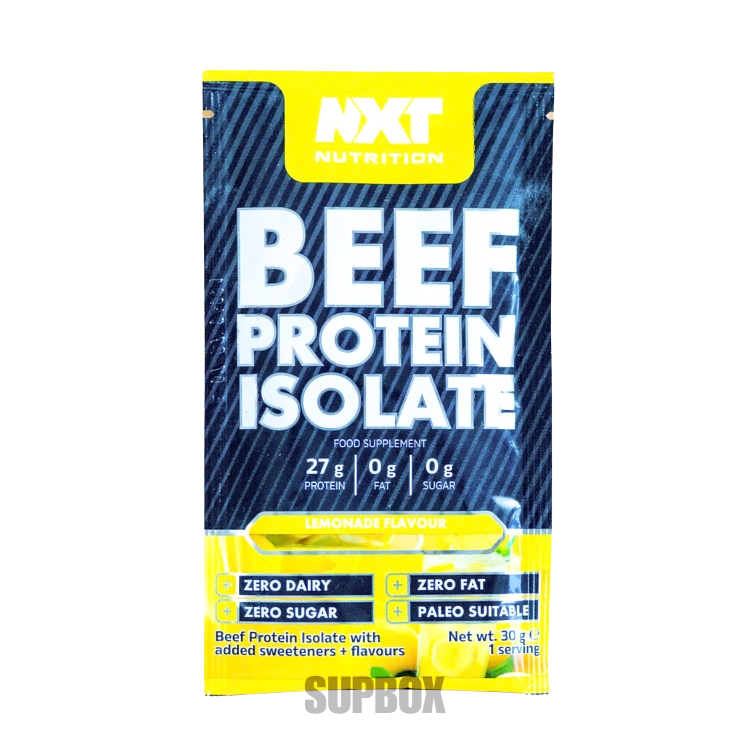NXT Nutrition Beef Protein Isolate 30g Lemonade 30g beef protein sachet, included in Supbox selection boxes