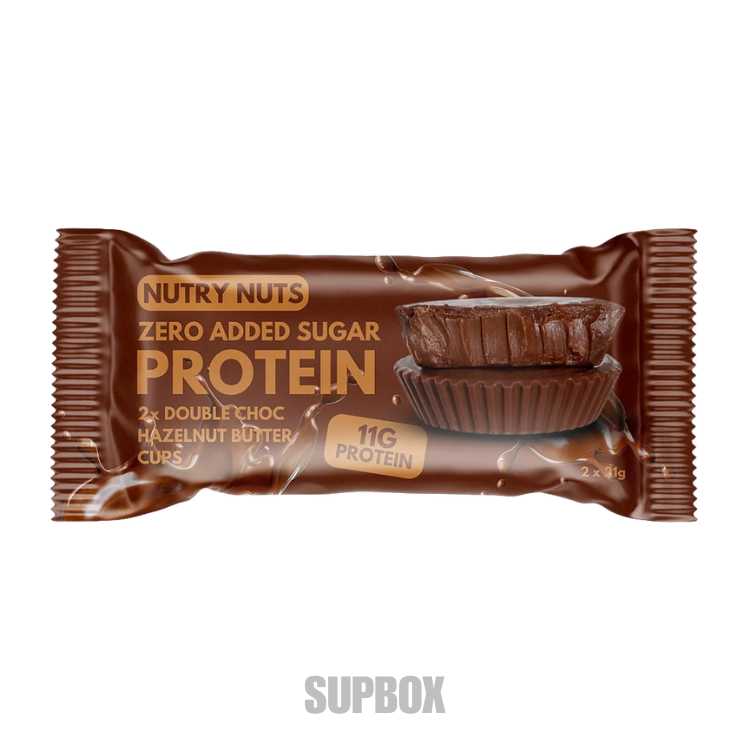 Nutry Nuts Protein Cups Double Choc Hazelnut Butter 42g chocolate cups, included in Supbox selection boxes