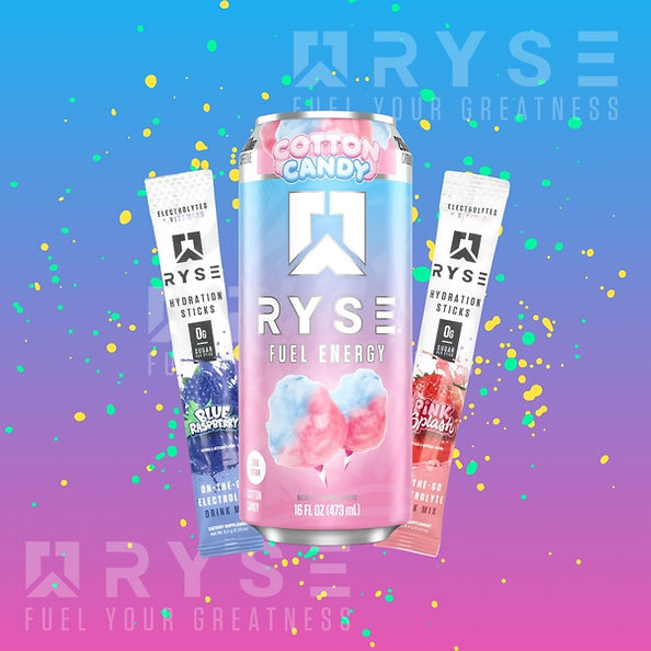 RYSE hydration sticks and drink can with colourful flavours designed to make staying hydrated easier and more enjoyable