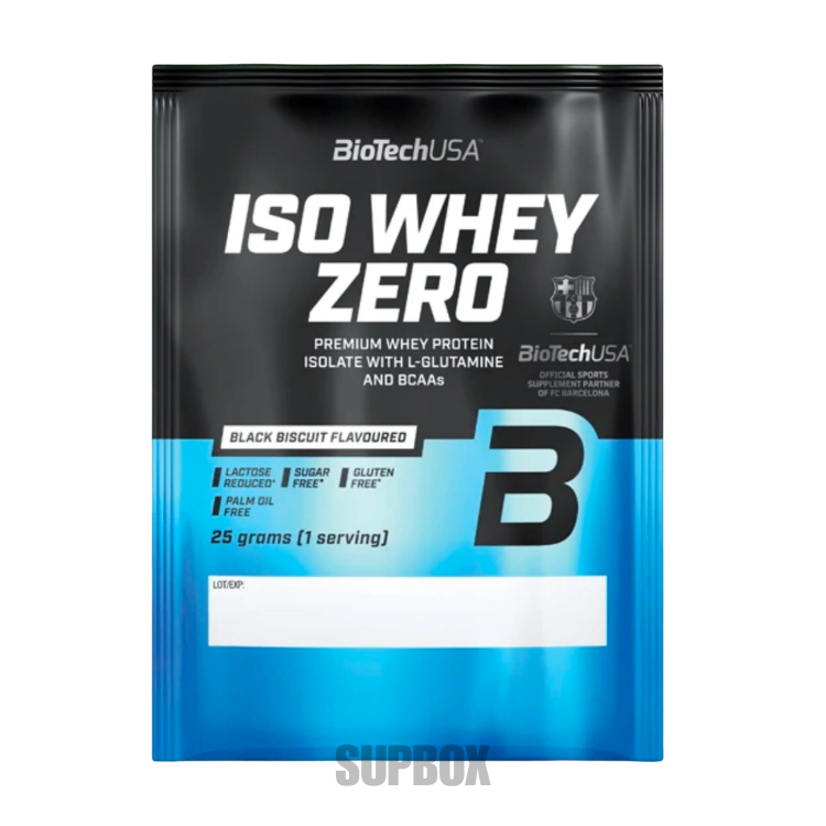 BioTechUSA Iso Whey Zero 25g Black biscuit flavour sachet.