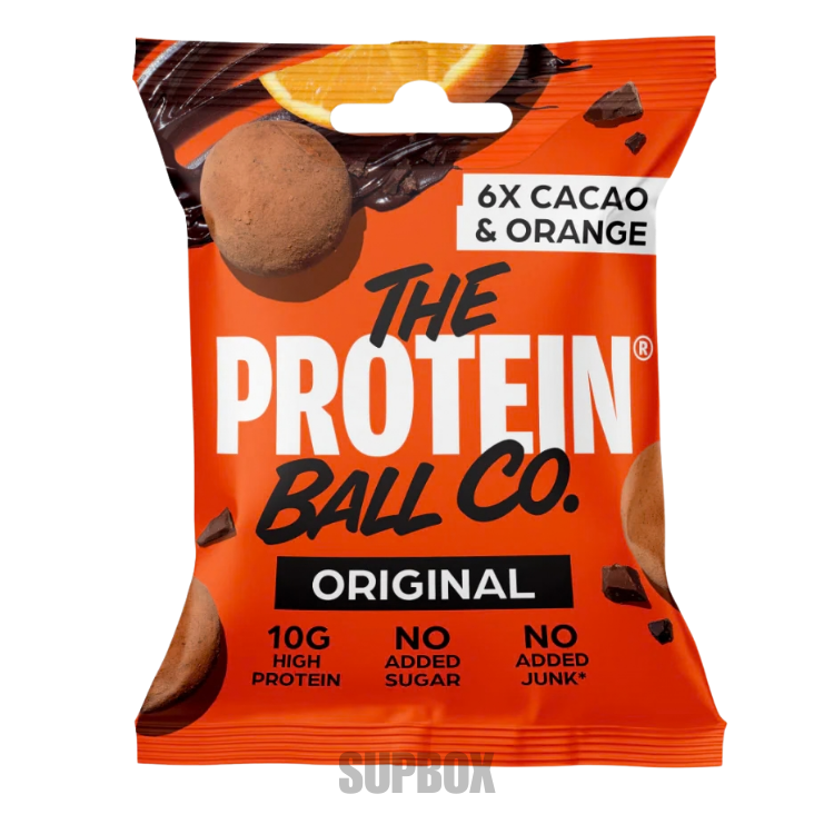 The Protein Ball Co. Original Protein Balls Cacao & Orange 45g snack pack, included in Supbox selection boxes