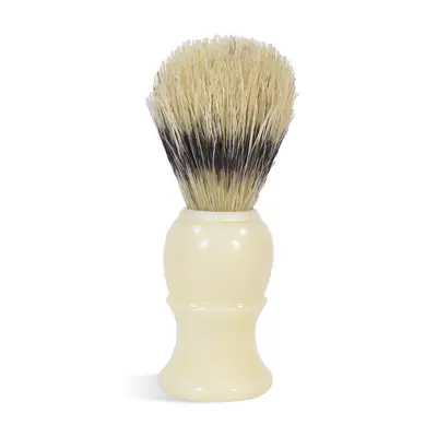 Ivory-handled shaving brush with natural bristles, designed for creating a rich lather during traditional wet shaving.