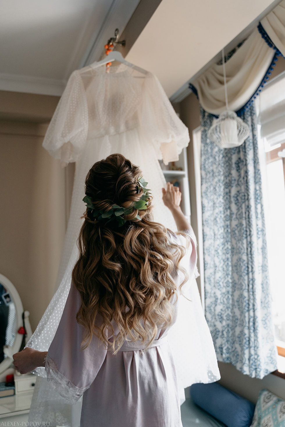 Soft, textured boho hair with natural bridal makeup