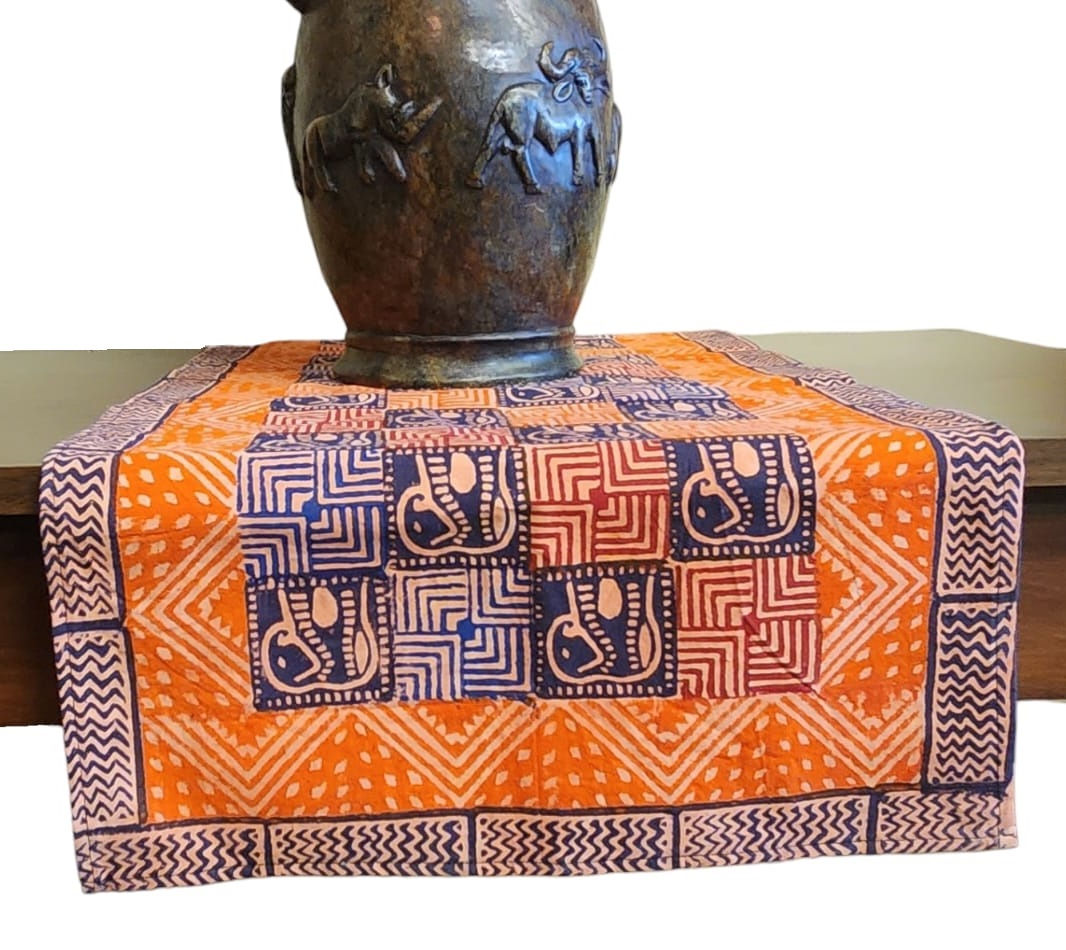 Potato Print Runner - Red/Purple/Orange Elephant