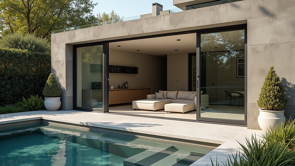 High angle view of a modern home featuring aluminium doors and windows by Daddy D Glass