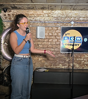 Comedian Farah Sharp performing at 2nd Row Comedy, Tuesday night at The Cornershop Bar, Shoreditch, East London