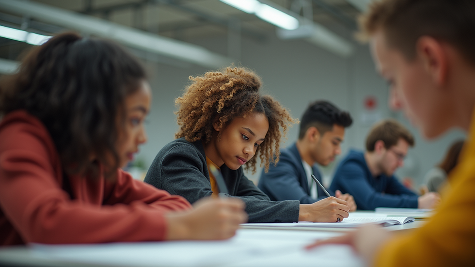 Wide angle view of a diverse group studying together