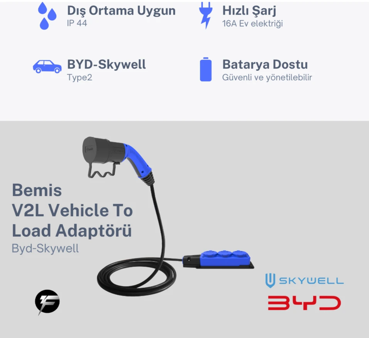 Bemis V2L (Vehicle to Load) Elektrikli Araç Uyumlu 3’lü Priz Uzatma Adaptörü – 3