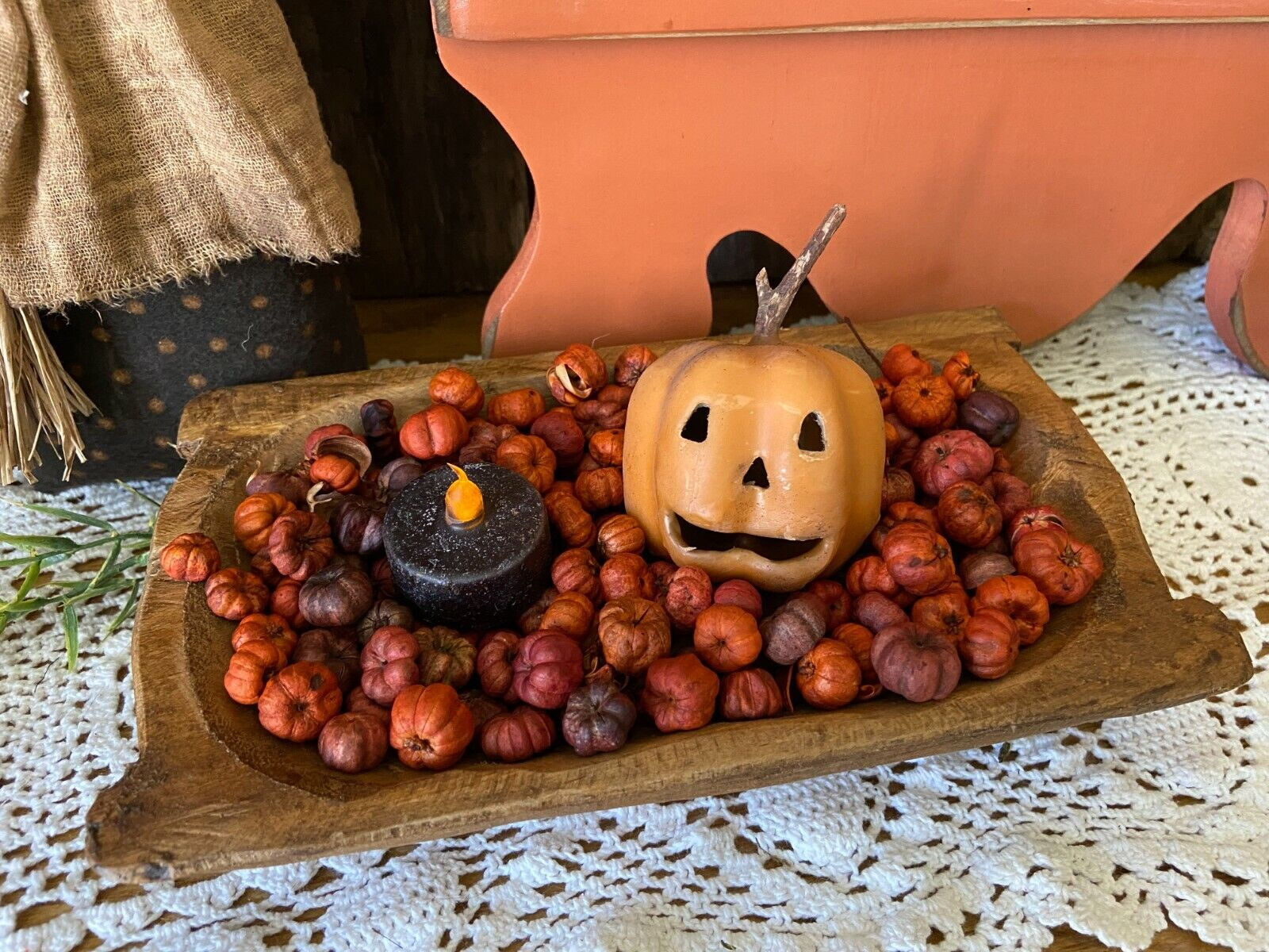 Primitive Autumn Halloween Pumpkin Spice Scent Pods / Pumpkin & Tea Light Candle