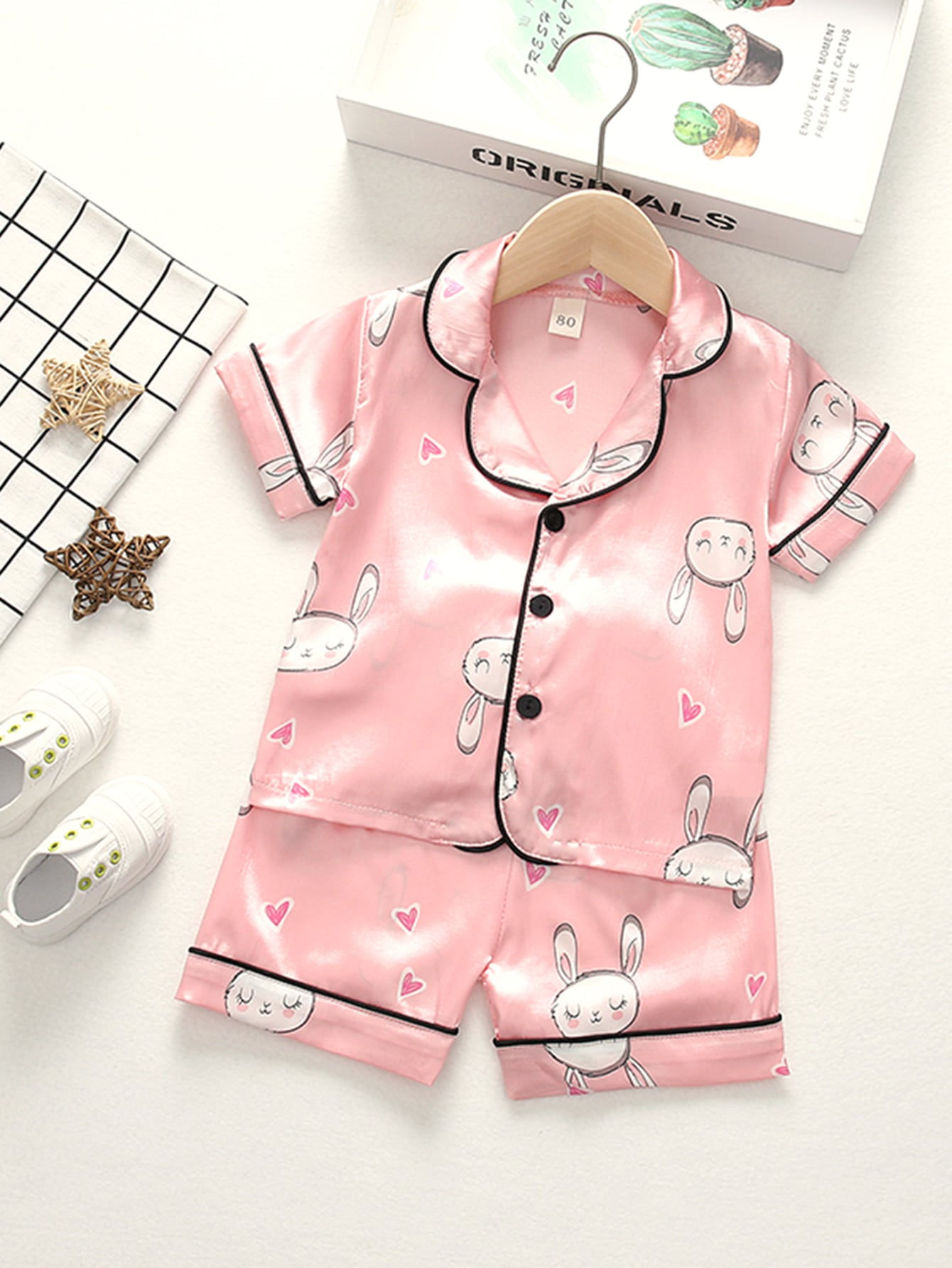 Pink Cartoon Pattern Short Set for Kids